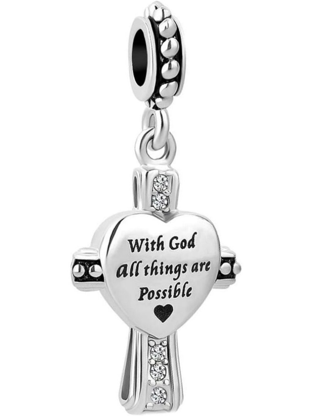 Women's Silver Cross Charm Hole Compatible with Pandora Bead Charms Bracelets
